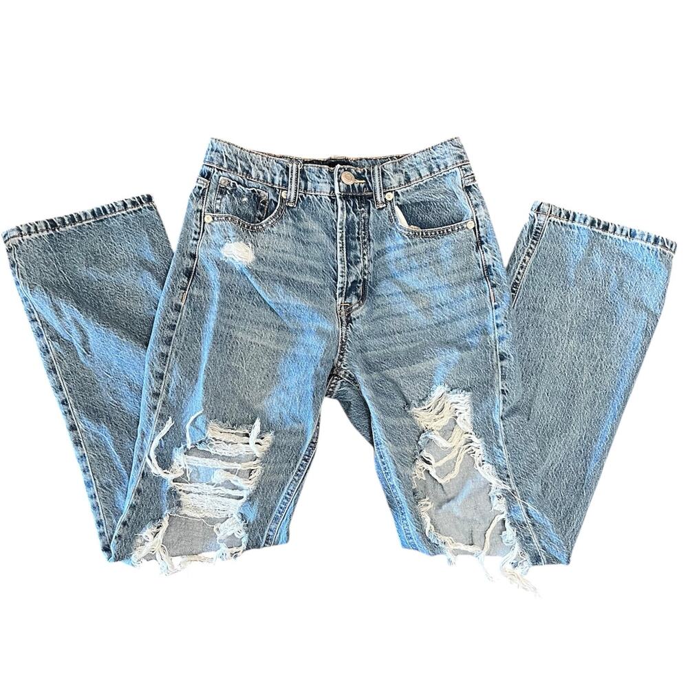 Aeropostale Womens Distressed Button Fly Medium Wash 90s Baggy Jeans Size 4